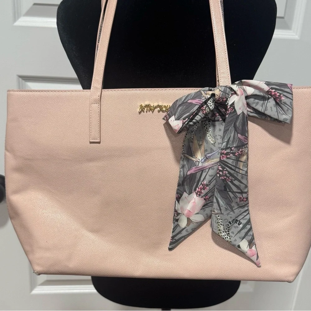 Betsey Johnson Pink Tote with Floral Scarf & Wristlet